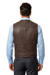 echte klassische Lederweste antik braun velour, Einschubtaschen, drei Innentaschen