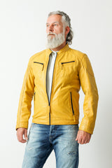 Kurze Herren Biker Style Übergangs Lederjacke Lammnappa in Yellow gelb