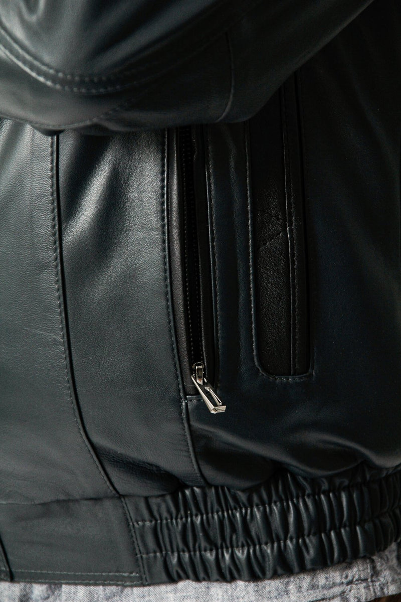 Herren Lederblouson mit leichter wattierung aus Lammnappa Petrol schwarz