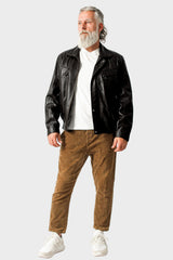 sportliche kurze leichte echte Herren Lederjacke aus Lammnappa, Farbe schwarz, Herren Blouson