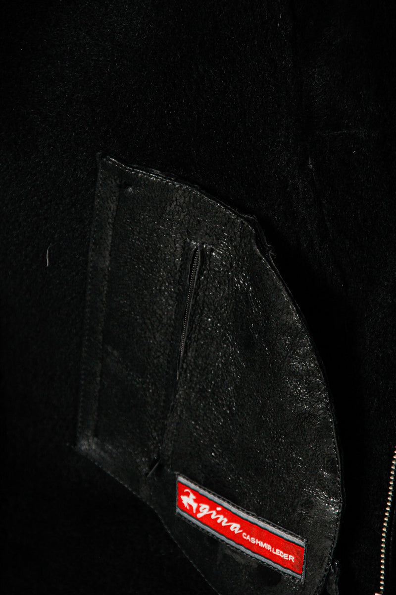 Echte Halblange Herren Winter Lammfelljacke  in schwarz halbnappiert gefärbt