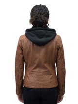 Damen Leder Bikerjacke in Cognac