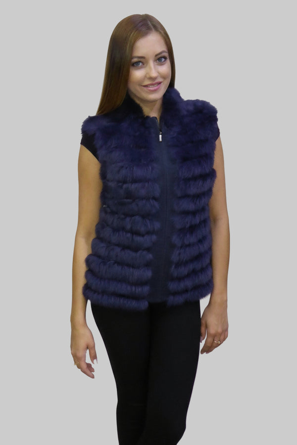 Damen Pelzweste aus Kaninchen in blau