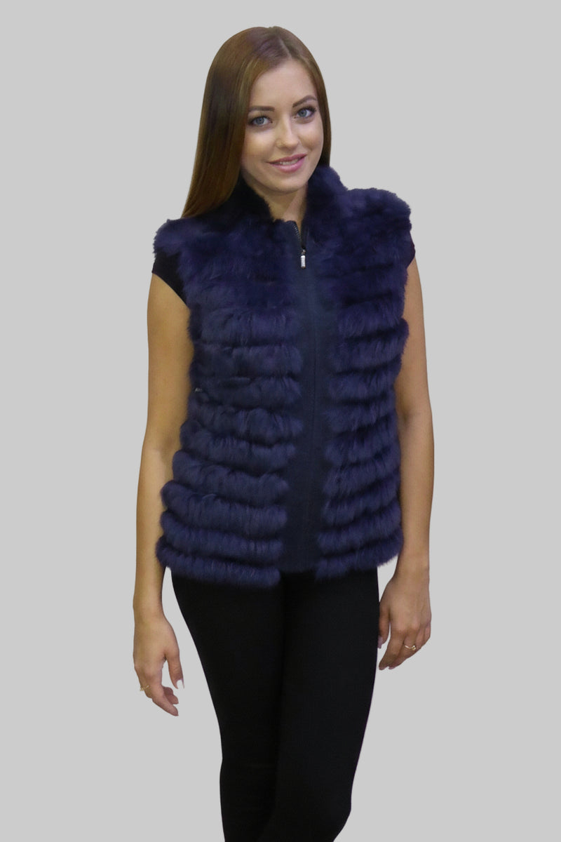 Damen Pelzweste aus Kaninchen in blau