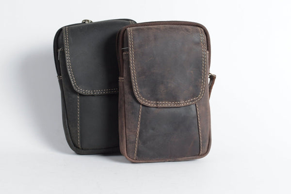 Kleine Rindleder Umhängetasche unisex in Braun vintage look und schwarz