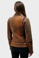 kurze Motoradstyle Lammfell-Jacke antik braun