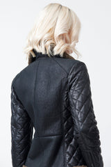 kurze Damen Lammfelljacke Motorrad style, von Firma Christ, schwarz