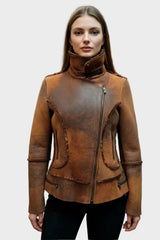 Kurze Damen Biker Lammfelljacke