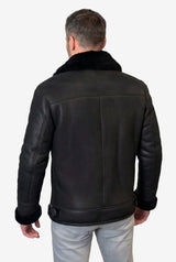 Schwarze Herren Lammfell-Bomber-Jacke