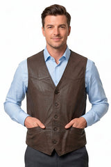echte klassische Lederweste antik braun velour, Einschubtaschen, drei Innentaschen, Knöpfe