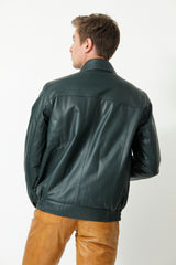 dunkel grüne kurze Herren Lederjacke Blouson