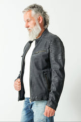 Herren Biker Lederjacke navy blue vintage