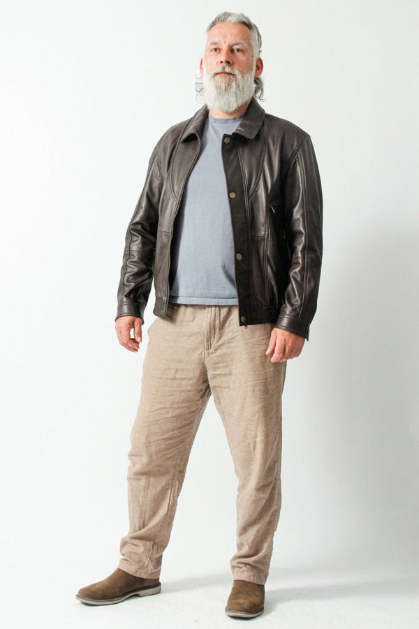 Kurze Herrenbundlederjacke dunkel Braun aus weichem Lammnappa und vielen Taschen
