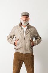 Leichter Herren Lederblouson Bundjacke Lammnappa in ivory mit Stehkragen