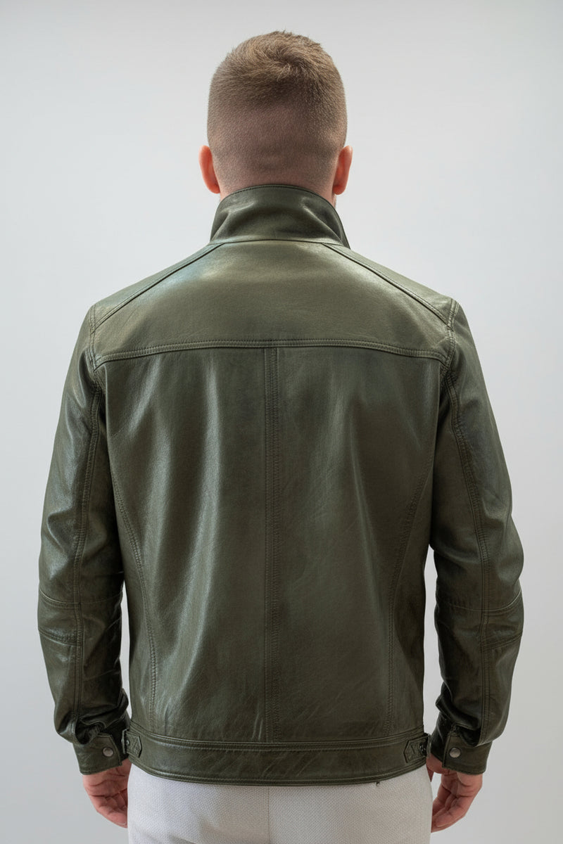 Kurze Lederjacke in Vintage Oliv