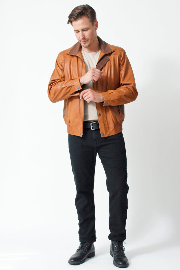 Herren Leder Blouson Jacke kurz cognac echtes Lammnappa