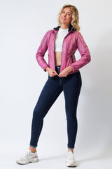Kurze Damen Lederjacke antik Pink aus Lammnappa mit Kapuze