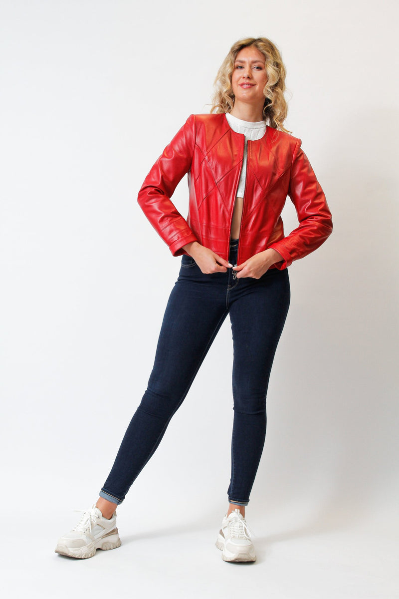 Kurzer Sommer Leder Bolero  Rot aus super Lammnappa ohne Kragen
