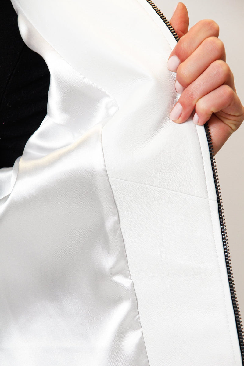 Damen Sommer Leder Bolero  weiß aus super Lammnappa ohne Kragen
