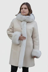 Damen Lammfell-Jacke/Mantel hell beige