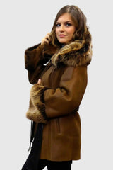 Damen Lammfelljacke mit Kapuze