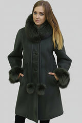 leichter lange Damen Lammfelljacke tannengrün