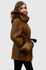 Damen Lammfelljacke mit Kapuze