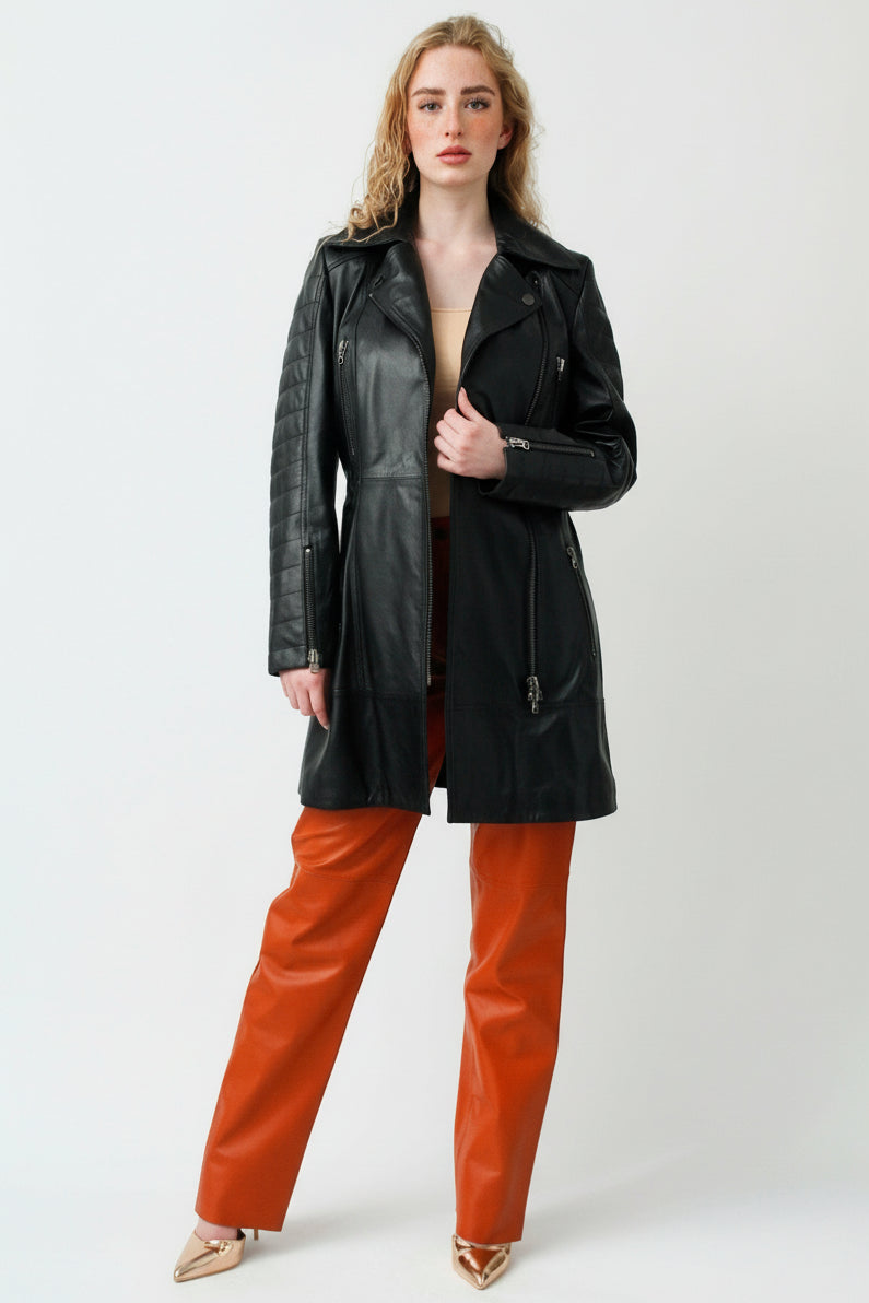 Gesteppt Washed Schwarze Wildlederjacke Damen Lederjacken Für