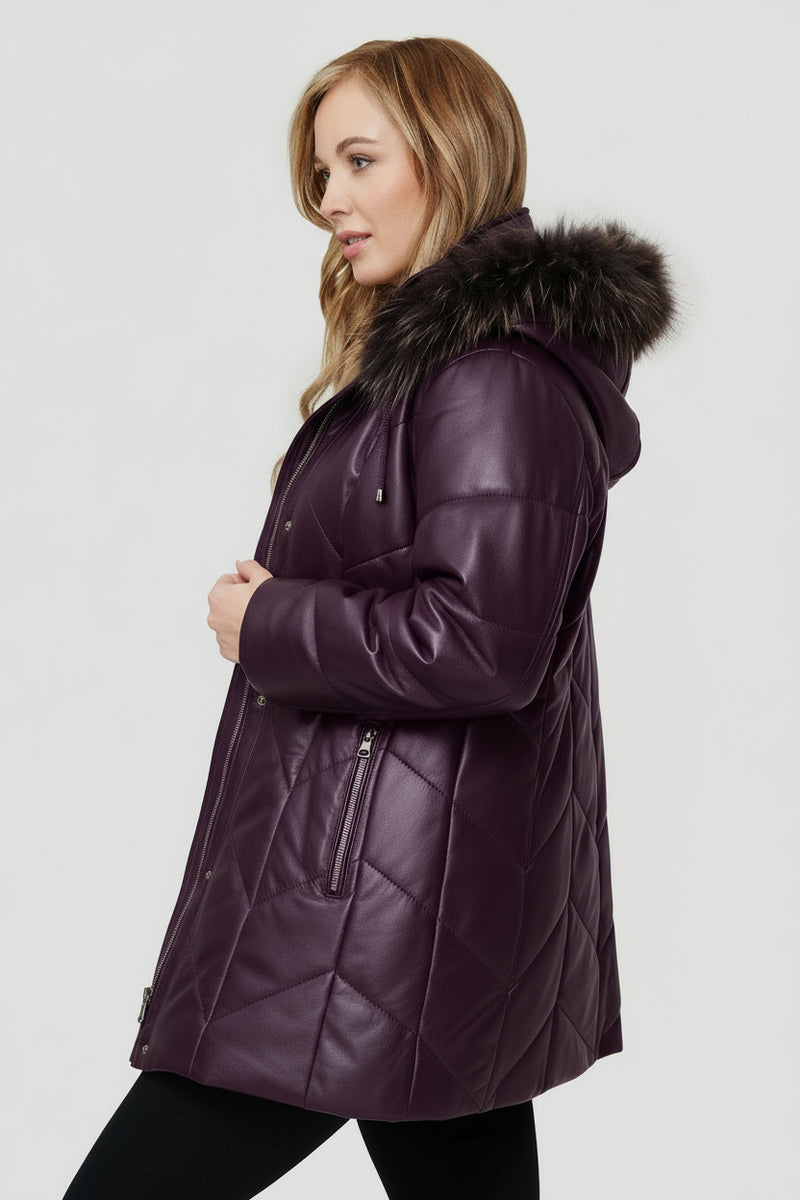 Hochwertiger Damen-Leder-Parka mit Kapuze