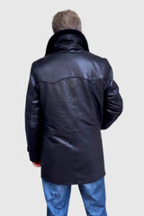 unwattierte lange Herren Lederjacke mit Lammfellkragen