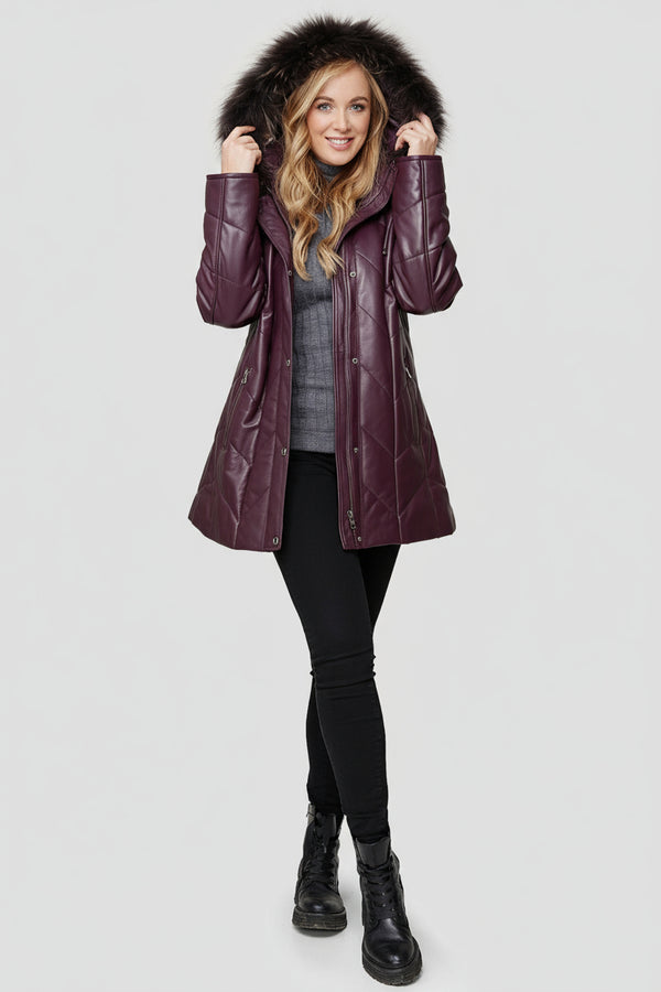 Hochwertiger Damen-Leder-Parka mit Kapuze