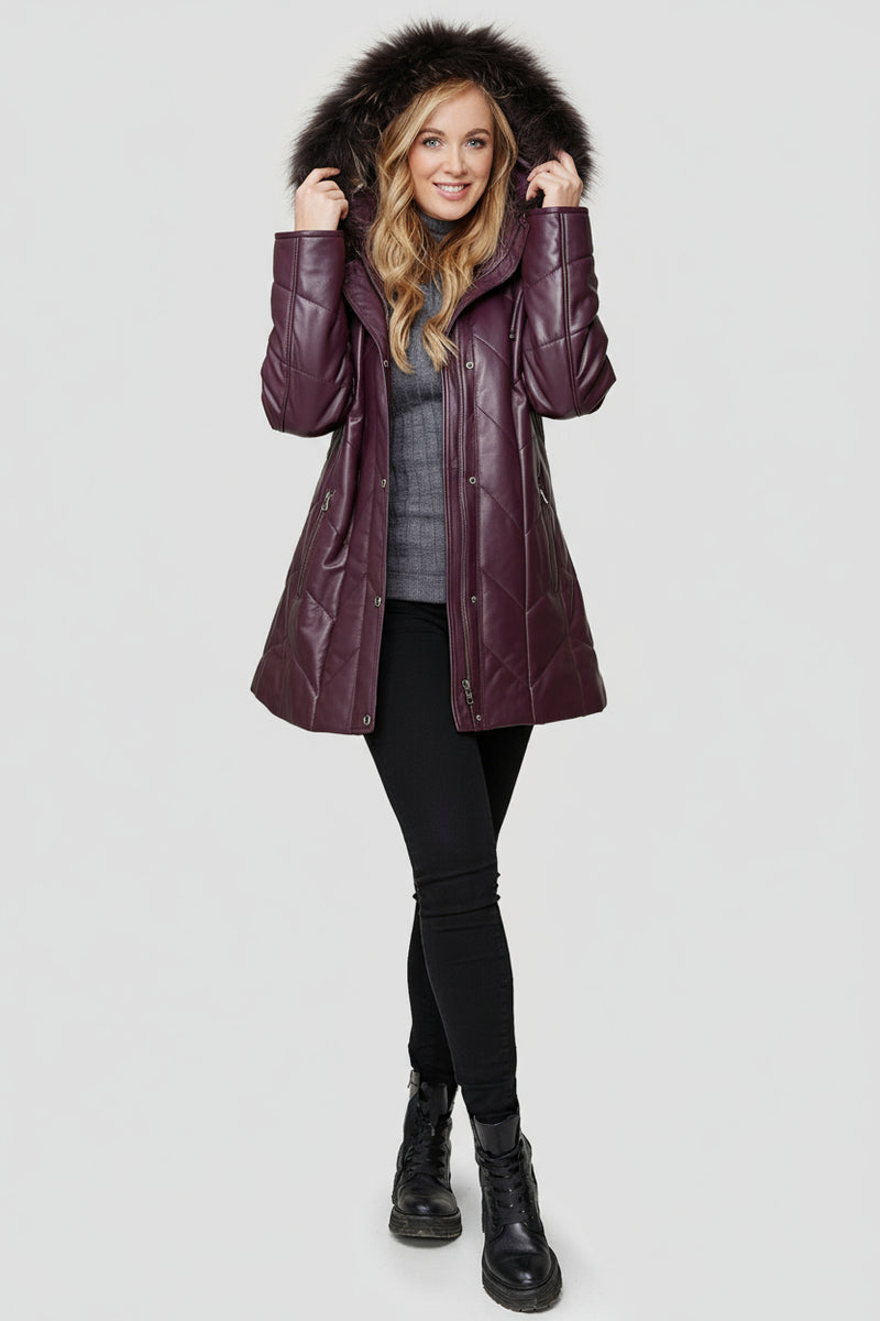 Hochwertiger Damen-Leder-Parka mit Kapuze