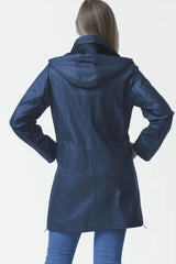 Damenkurzmantel mit Kapuze matt d.blau/schwarz