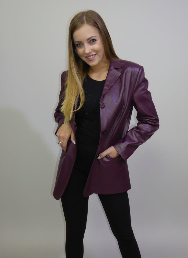 Damen Lederblazer lang