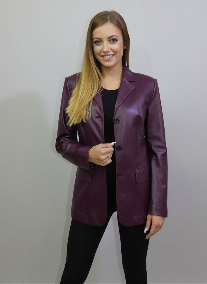 Damen Lederblazer lang