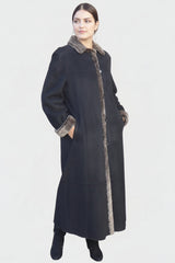 klassicher Damen Lammfell-Mantel-schwarz