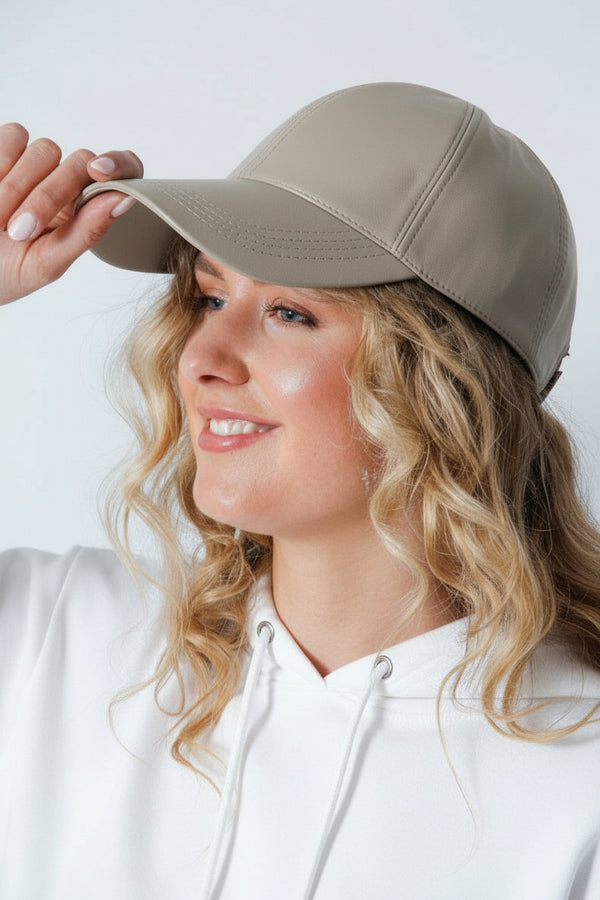 Leder Basecap in toupe Lammnapp, Größe verstellbar  cabriocaps 