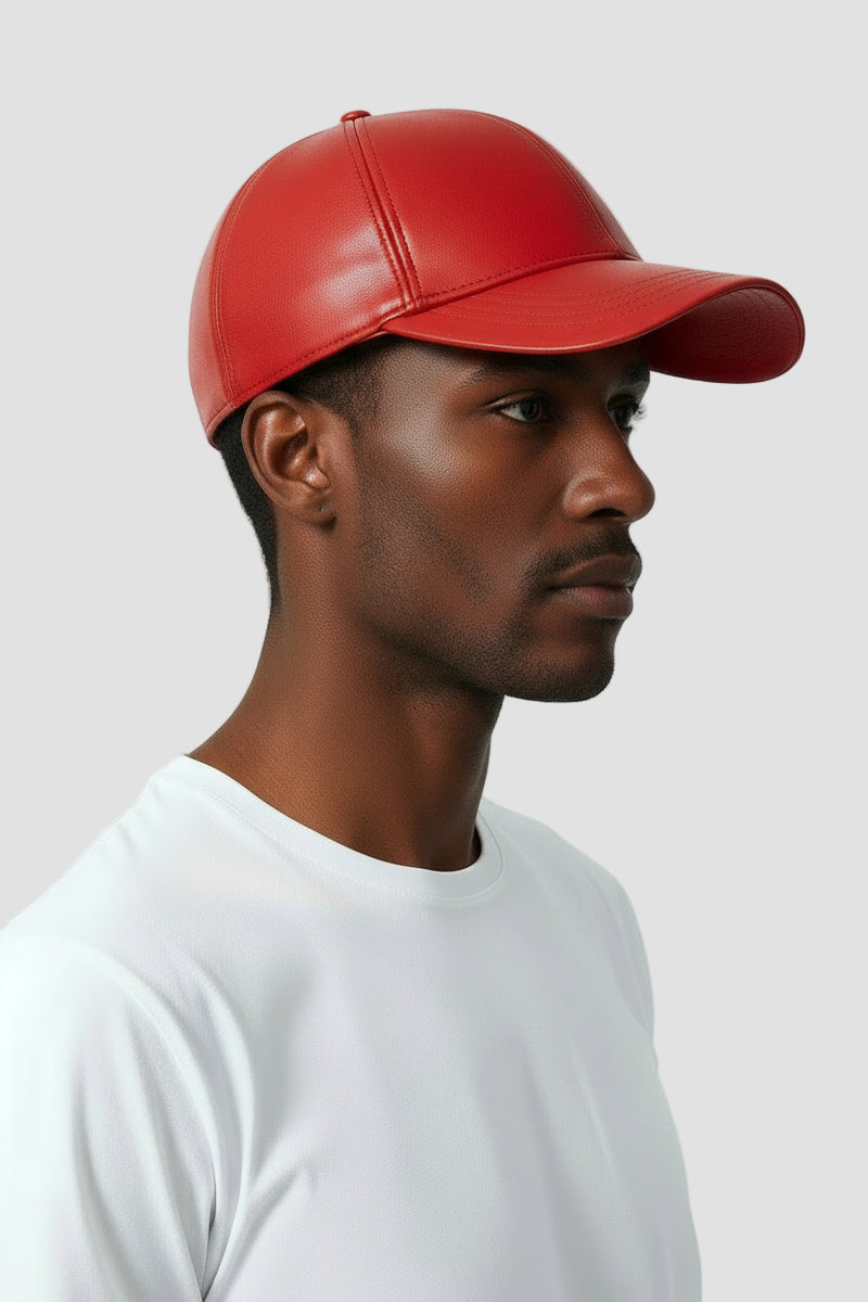 Leder Basecap Lammnappa rot