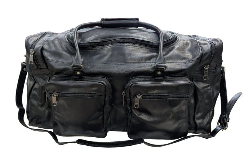 Große stabile Reisetasche aus Leder in schwarz