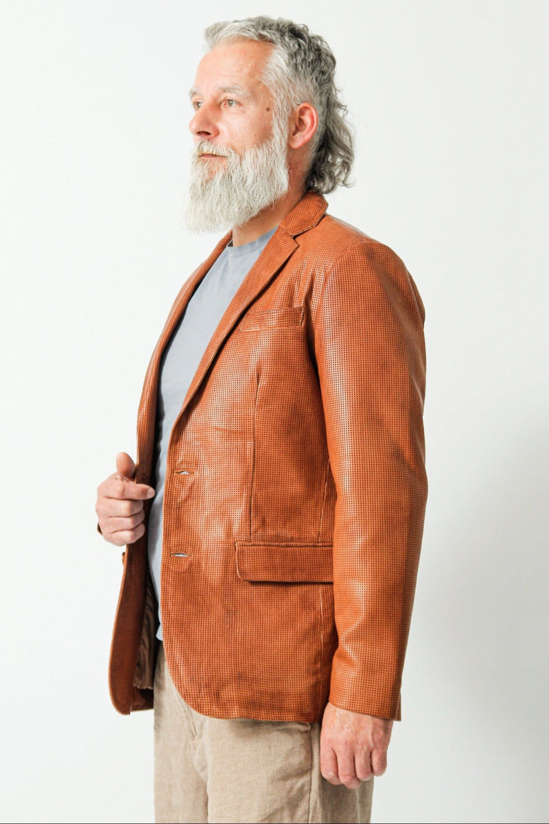 Herren Ledersakko Mais aus Lammnappa perforiert ohne Quernaehte als Zweiknopf