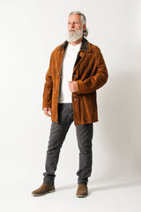 Längere leichte Herren Winterjacke aus Lammfell in Pelzvelour cognac 