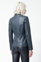 halblange Damen Lederjacke vintage blau echtes Lammnappa