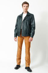 kurze Herren sportliche Lederjacke in Lammnappa petrol 