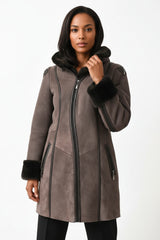 echte gewachsene Damen Lammfelljacke mit Reißverschluss aus Merinofell, Einschubtasche