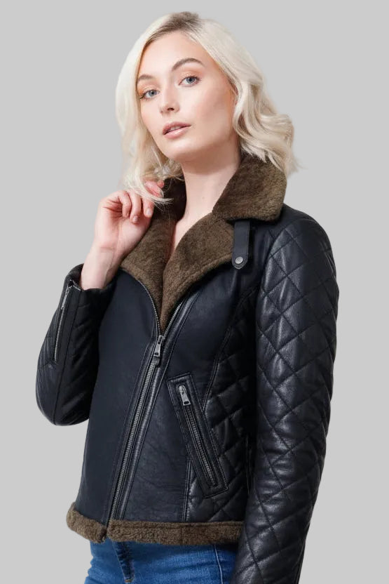 Biker Jacket Biker Lederjacke Damen Mit Fell NEU Damen Jacke Biker