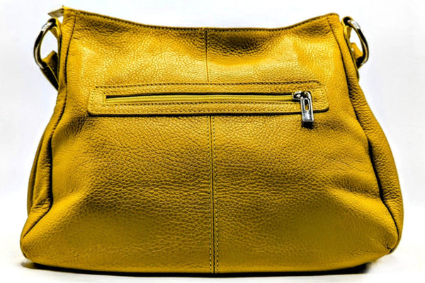 Gelbe Damen Ledertasche mit vielen Fächern