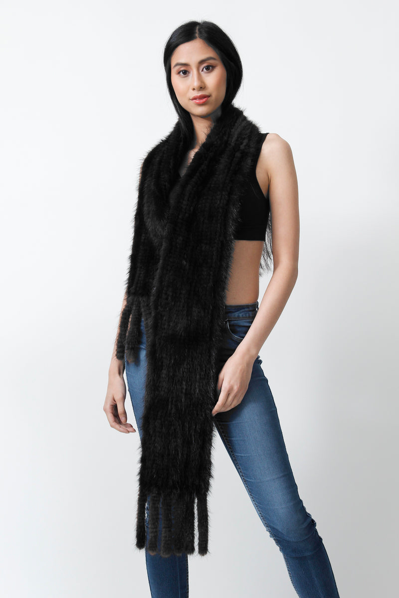 Damen Nerz Schal in schwarz