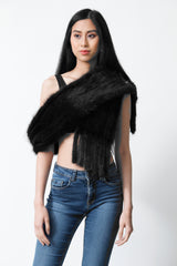 Damen Nerz Schal in schwarz