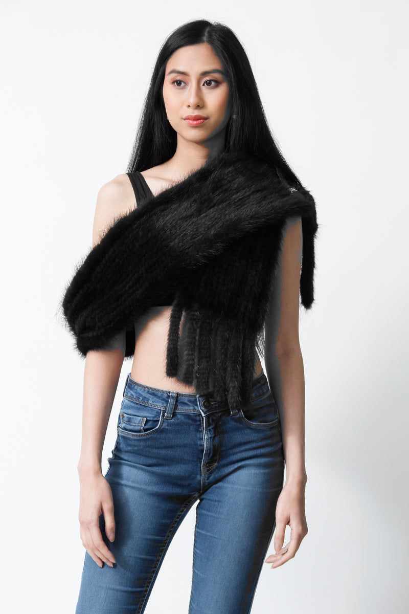 Damen Nerz Schal in schwarz