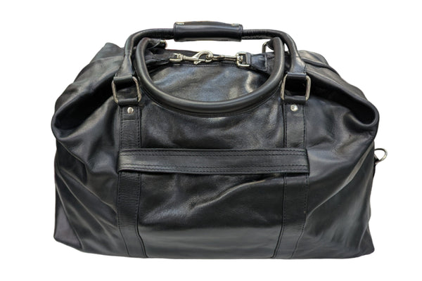 Variierbare Reisetasche aus echtem Leder in schwarz